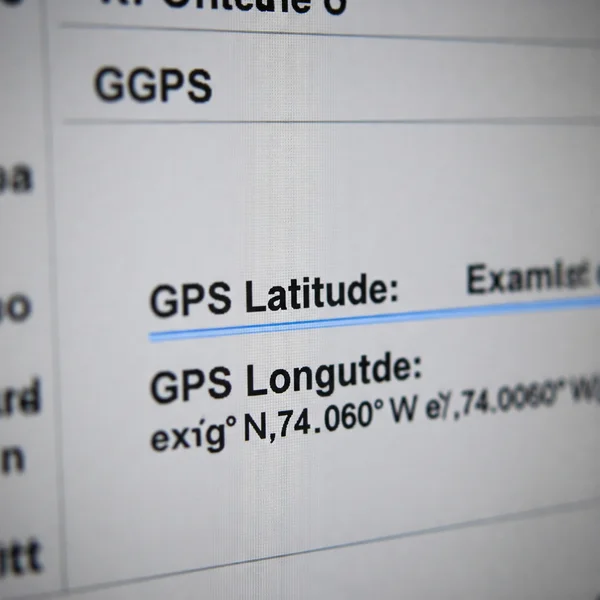 Example of GPS location coordinates shown in EXIF metadata
