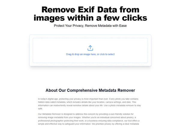 User interface of a metadata remover tool workflow step
