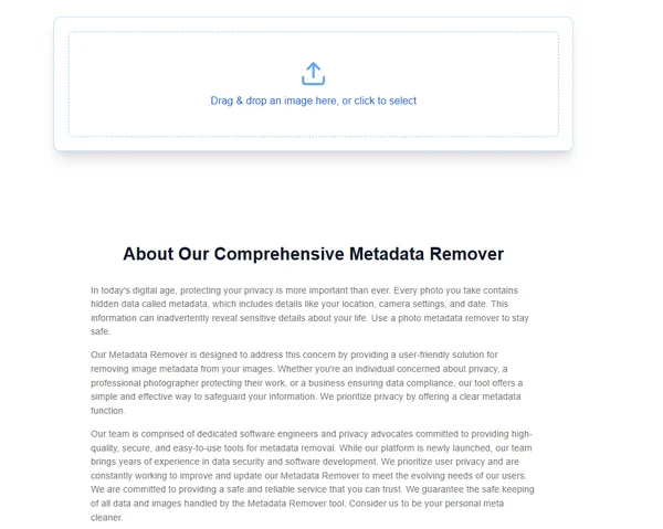Metadataremover.org online tool interface for removing EXIF