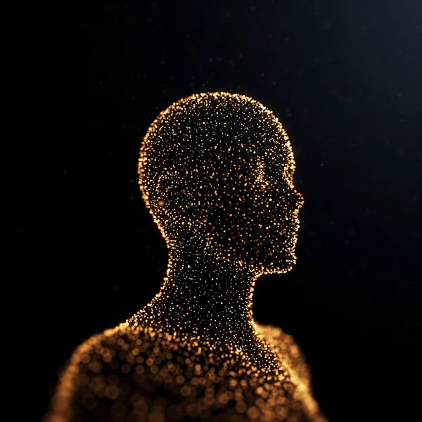 Silhouette einer Person aus verstreuten digitalen Datenpunkten