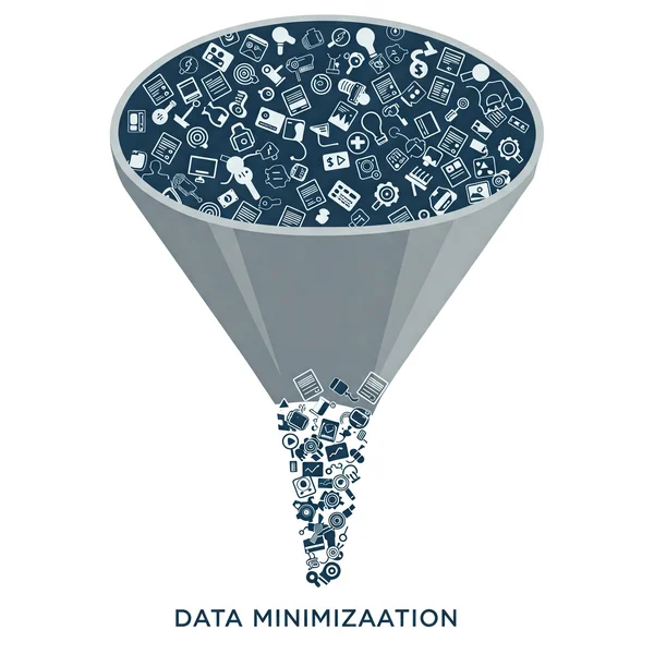 Concept of data minimization: funnel showing less data output