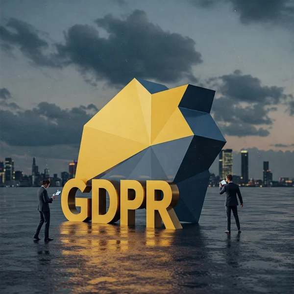 Gavel striking down on data with GDPR text symbolizing fines