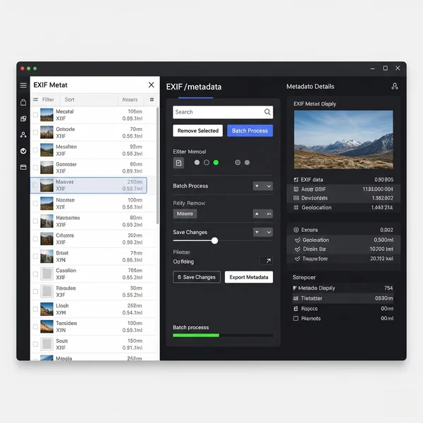 Desktop software interface for EXIF removal showing features
