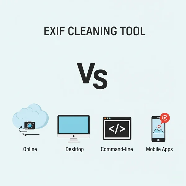 Comparison graphic of different types of EXIF cleaner tools