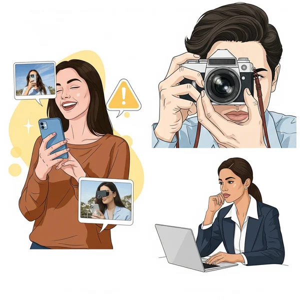 Divers utilisateurs protégeant leur vie privée en supprimant les métadonnées des photos