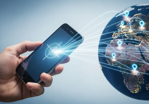 지도로 GPS 데이터를 방사하는 이미지를 캡처하는 스마트폰