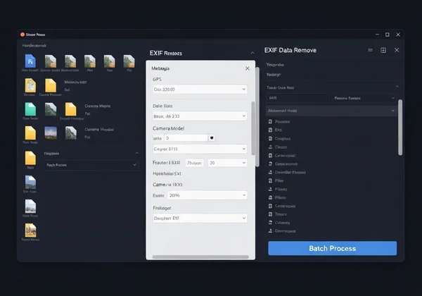 Complex desktop software interface for batch metadata removal.